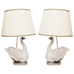 Antique Elegant Pair of 19th Century Meissen Porcelain Large Swan Lamps