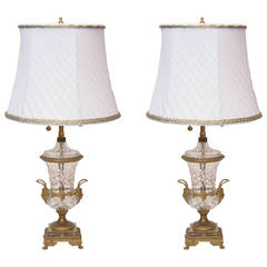 Pair of 19th Century French Bronze Mounted Glass Lamps