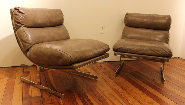 American Pair of Leather Chairs by Kipp Stewart for Directional, 1960