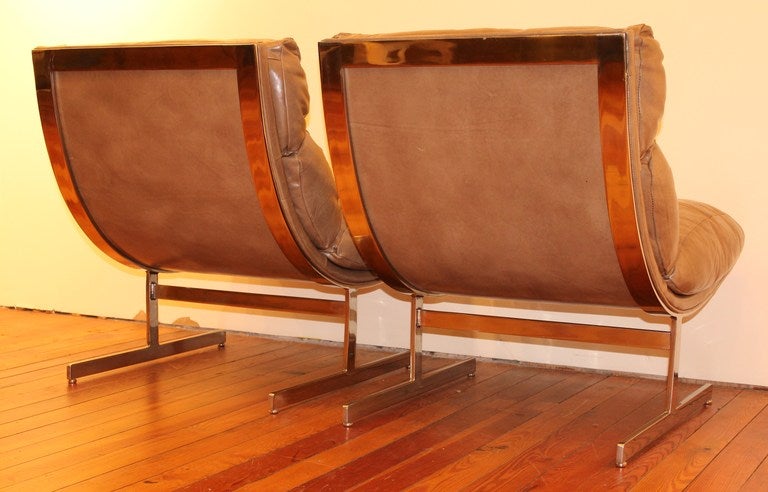 Cowhide Pair of Leather Chairs by Kipp Stewart for Directional, 1960