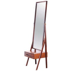 Danish Rosewood Cheval Mirror in the Style of Vodder