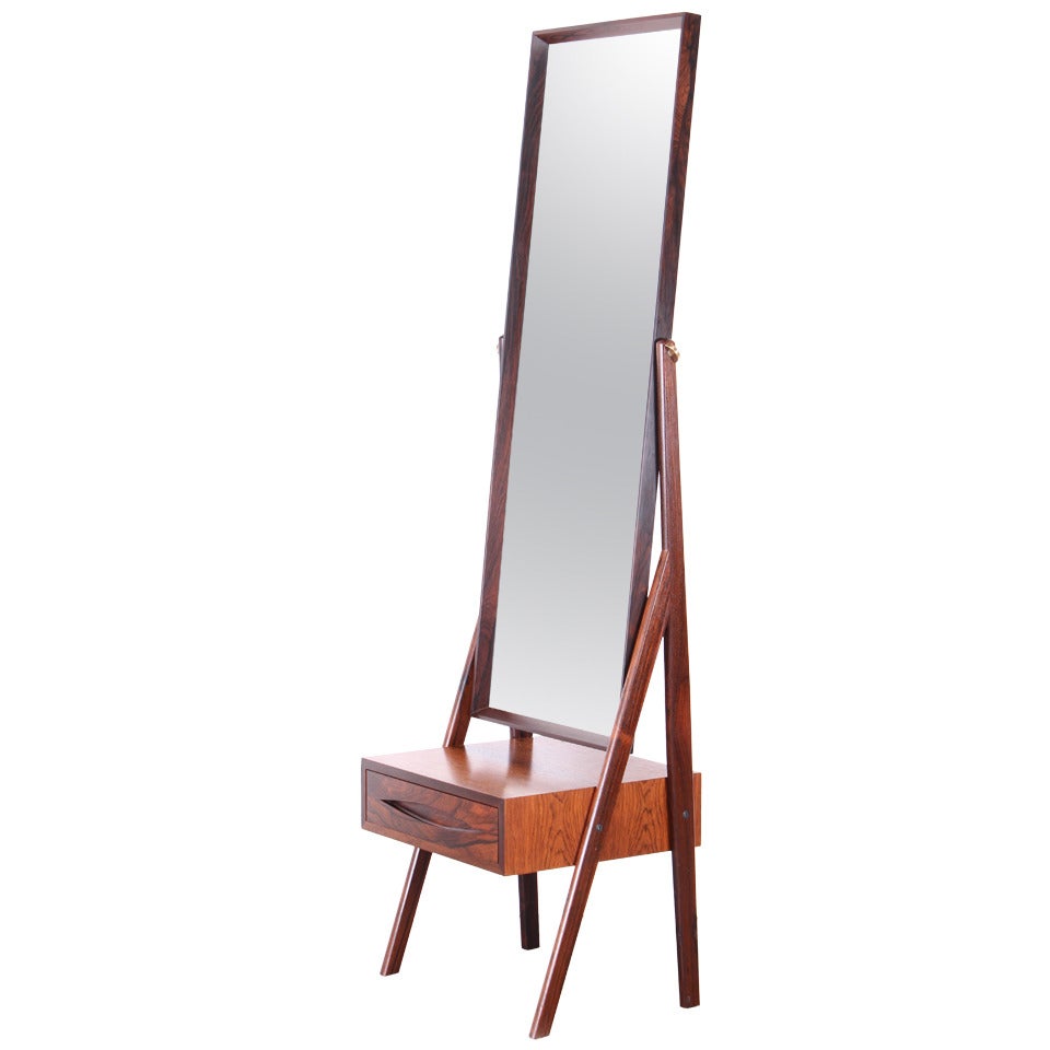 Danish Rosewood Cheval Mirror in the Style of Vodder