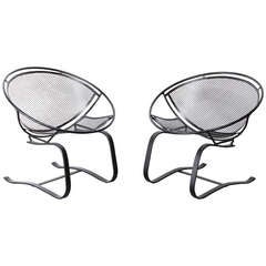 Pair of Wrought Iron Salterini Cantilevered Lounge Chairs