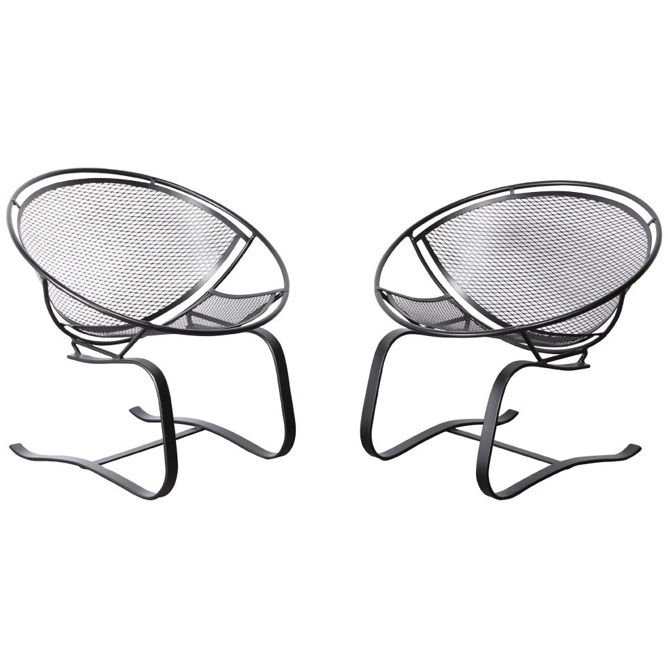 Pair of Wrought Iron Salterini Cantilevered Lounge Chairs