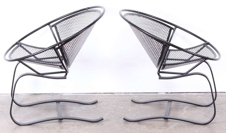 Pair of Wrought Iron Salterini Cantilevered Lounge Chairs 1