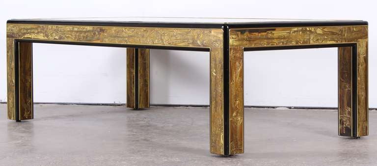 Bernhard Rohne Acid Etched Brass Cocktail Coffee Table for Mastercraft, 1970