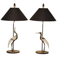 Chapman Crystal and Brass Egret Lamps