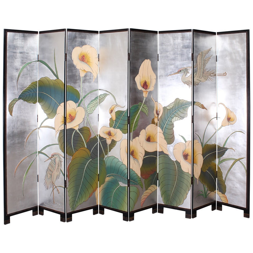 Custom Asian Silver Leaf Folding "Coromandel Screen"