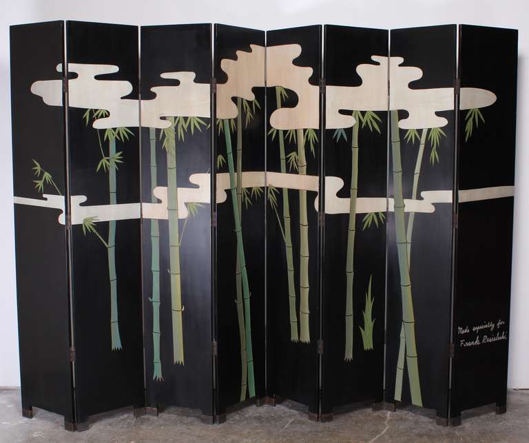 A beautiful custom made 1980's Asian silver leaf folding screen with calla lilies and cranes.
