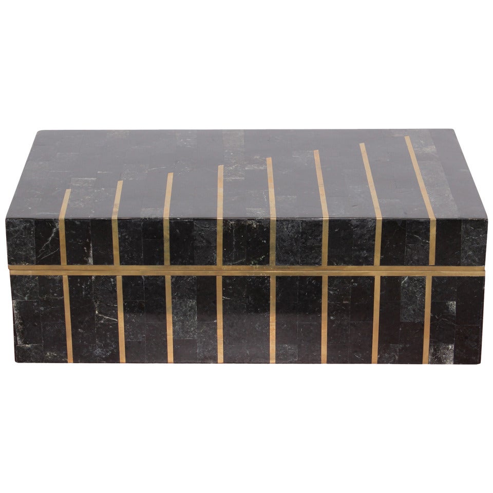 Maitland Smith Tessellated Marble and Brass Inlaid Box