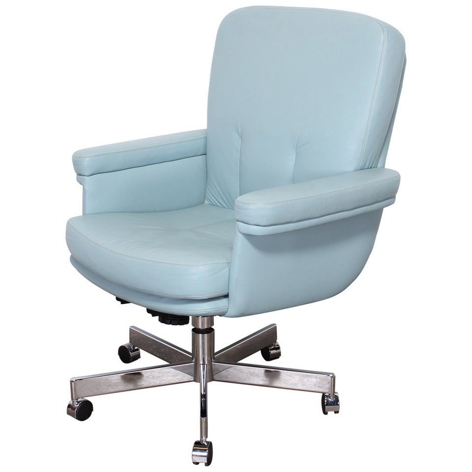Pace Style Blue Leather and Chrome Executive Chair, 1980