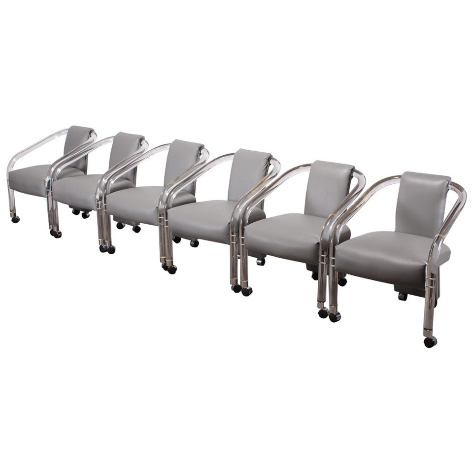 Set of Six Lucite Arm Chairs in the Style of Pace