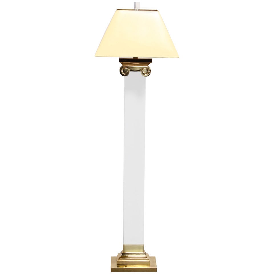 Charles Hollis Jones Style Lucite and Brass Column Floor Lamp