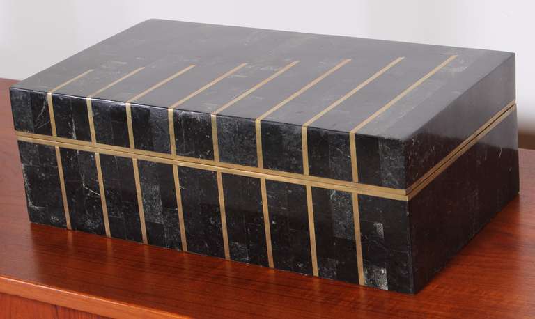 A beautiful black tessellated marble and brass inlaid box.