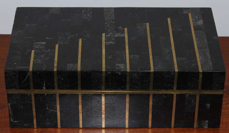 20th Century Maitland Smith Tessellated Marble and Brass Inlaid Box
