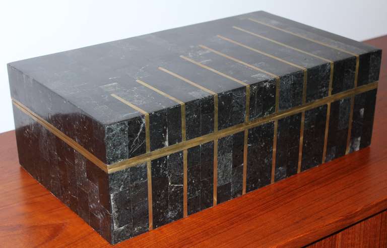 Unknown Maitland Smith Tessellated Marble and Brass Inlaid Box