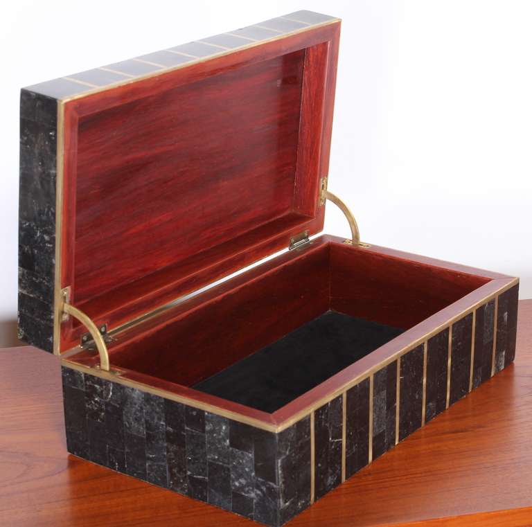 Maitland Smith Tessellated Marble and Brass Inlaid Box 4