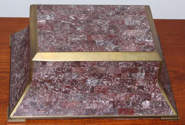 Maitland Smith Tessellated Wine Marble & Brass Inlaid Box In Excellent Condition In Hamburg, PA