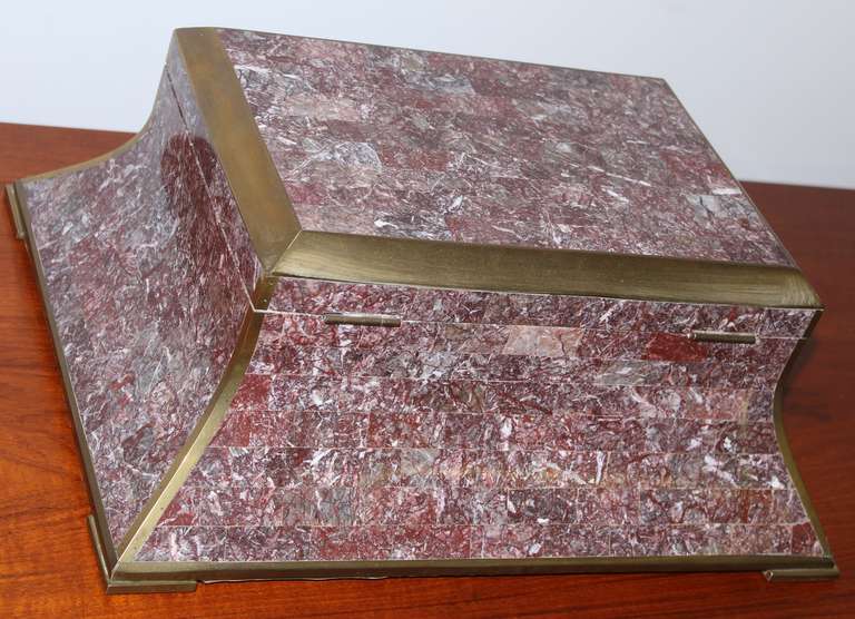 Maitland Smith Tessellated Wine Marble & Brass Inlaid Box 1