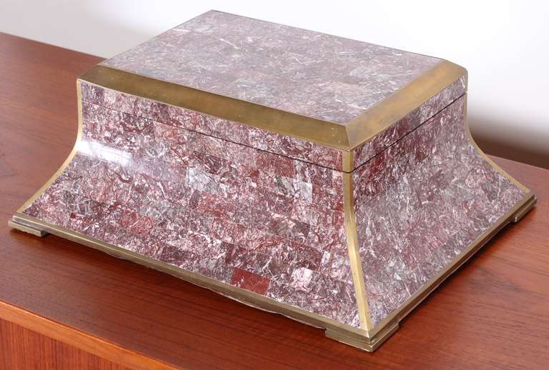 20th Century Maitland Smith Tessellated Wine Marble & Brass Inlaid Box