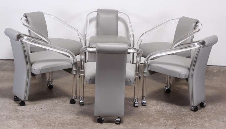 Mid-Century Modern Set of Six Lucite Arm Chairs in the Style of Pace