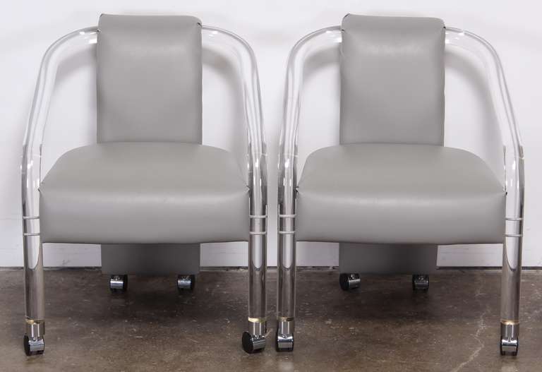 American Set of Six Lucite Arm Chairs in the Style of Pace