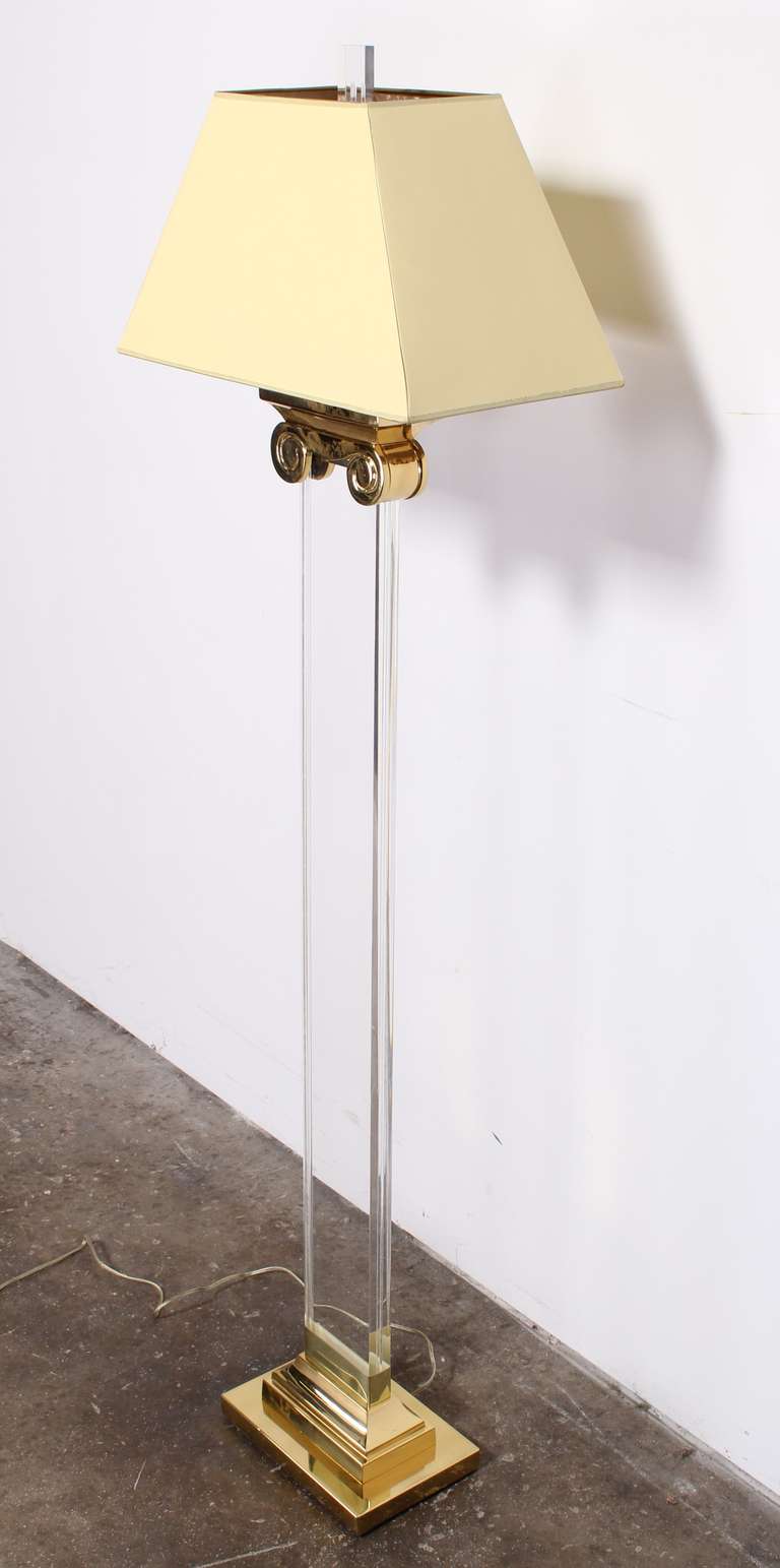 Mid-Century Modern Charles Hollis Jones Style Lucite and Brass Column Floor Lamp