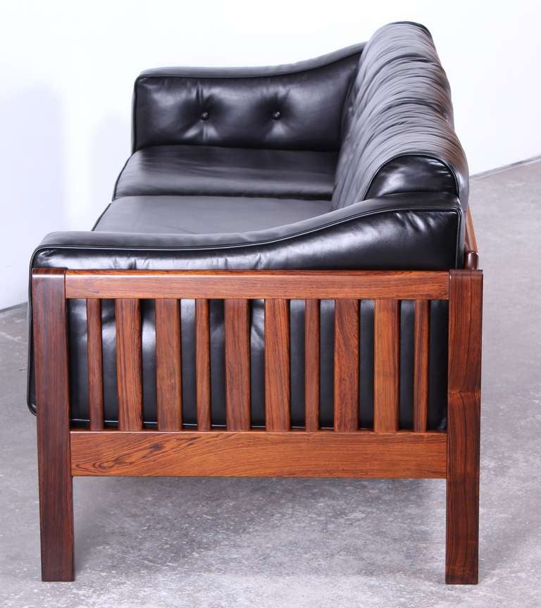 Danish Mid Century Modern Rosewood and Black Leather Sofa  4