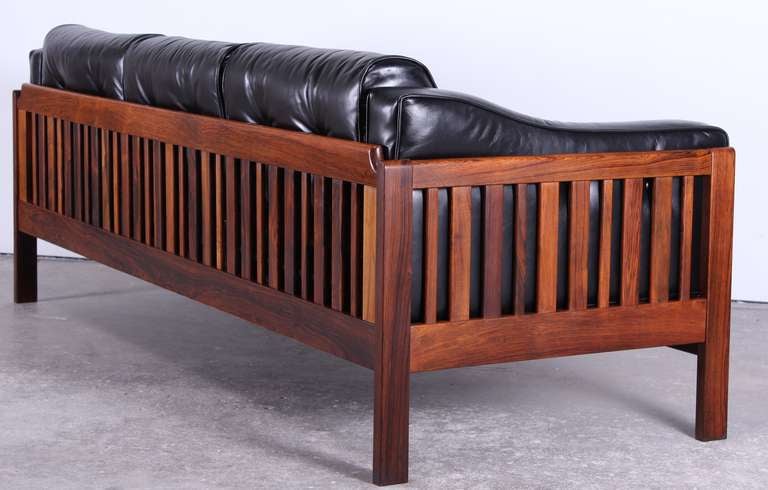 Mid-20th Century Danish Mid Century Modern Rosewood and Black Leather Sofa 