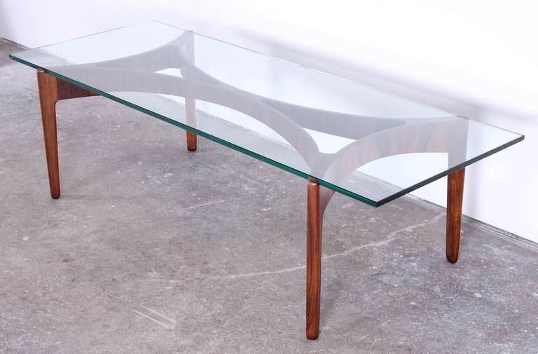 Sven Elleckaer Danish Rosewood and Glass Cocktail Table