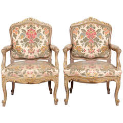 Pair of French Louis XV 1920's Arm Chairs or Fauteuils