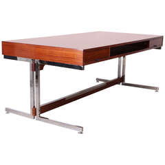 Mahogany and Chrome Executive's Desk Attributed to Florence Knoll
