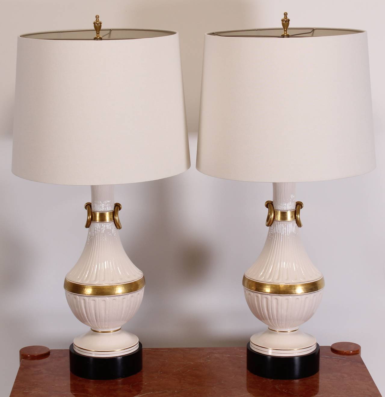 Gold Hollywood Regency Chapman Style Classical Italian Pottery Lamps, 1960