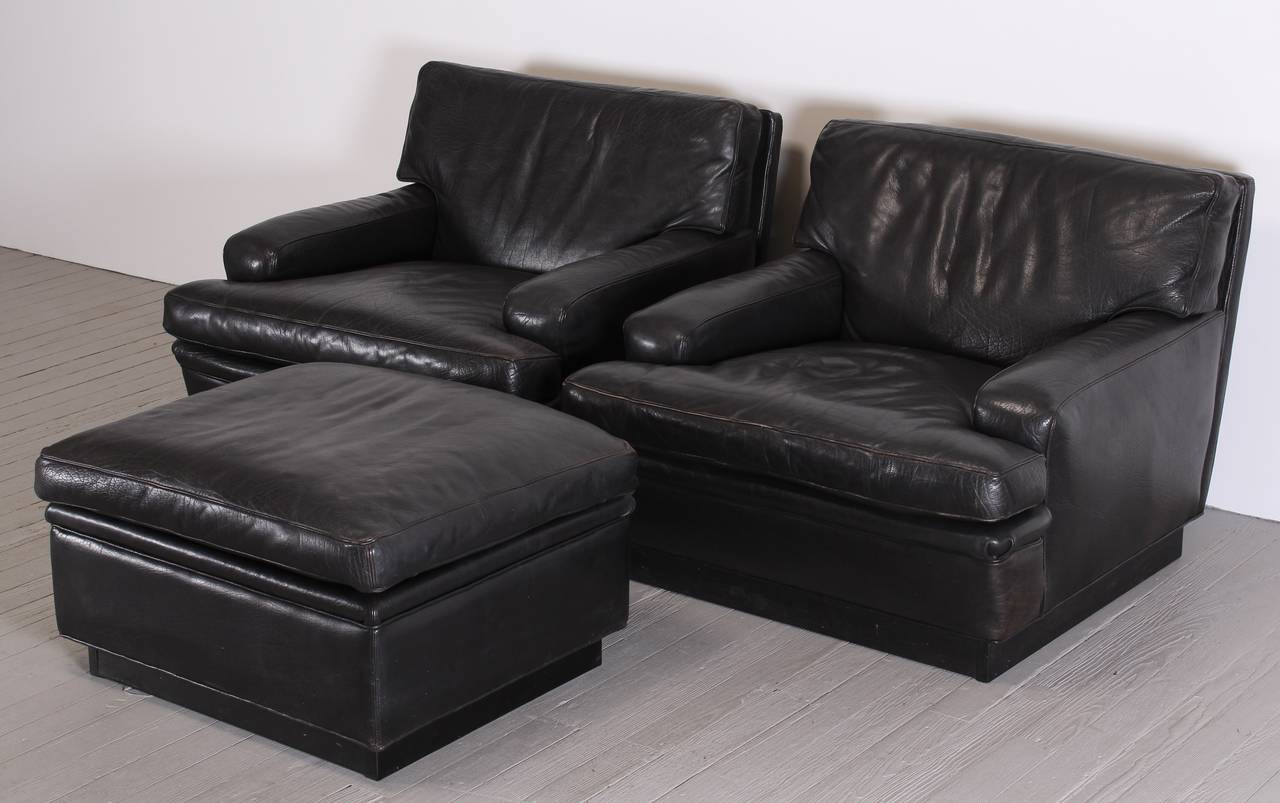 Pair Of Black Leather Chairs And Ottoman By Arne Norell Mexico Scandinavian Modern Pair Of Black Leather Chairs And Ottoman By Arne Norell
