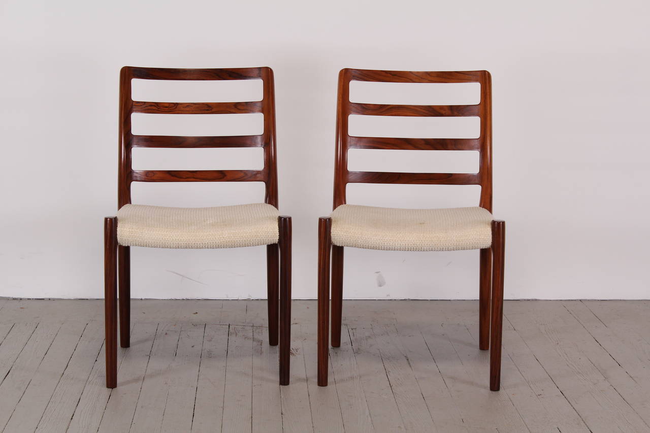 Scandinavian Modern Set of 6 Rosewood Dining Chairs by Niels O. Moller for J.L.Moller Model #85