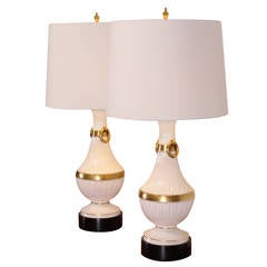 Hollywood Regency Chapman Style Classical Italian Pottery Lamps, 1960