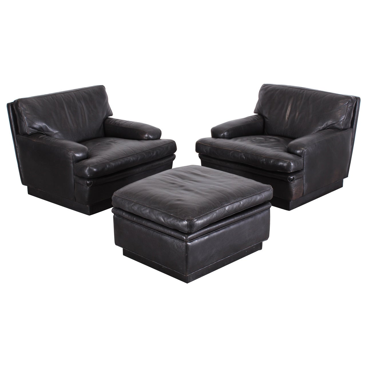 Pair of Black Leather Chairs and Ottoman by Arne Norell "Mexico" Model,  1970 at 1stDibs
