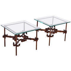 Pair of Hollywood Regency Style Decorator Iron Side Tables Pair of Hollywood Regency Style Decorator Iron Side Tables