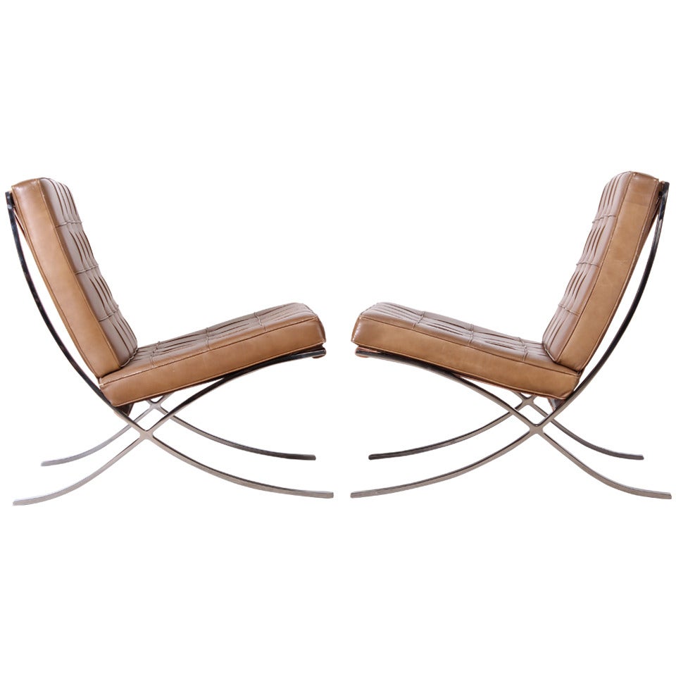 1971 Leather Barcelona Chairs by Ludwig Mies van der Rohe for Knoll at