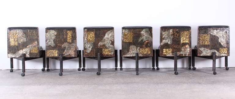 Bronze Set of Six Paul Evans Patchwork Dining Chairs, 1967