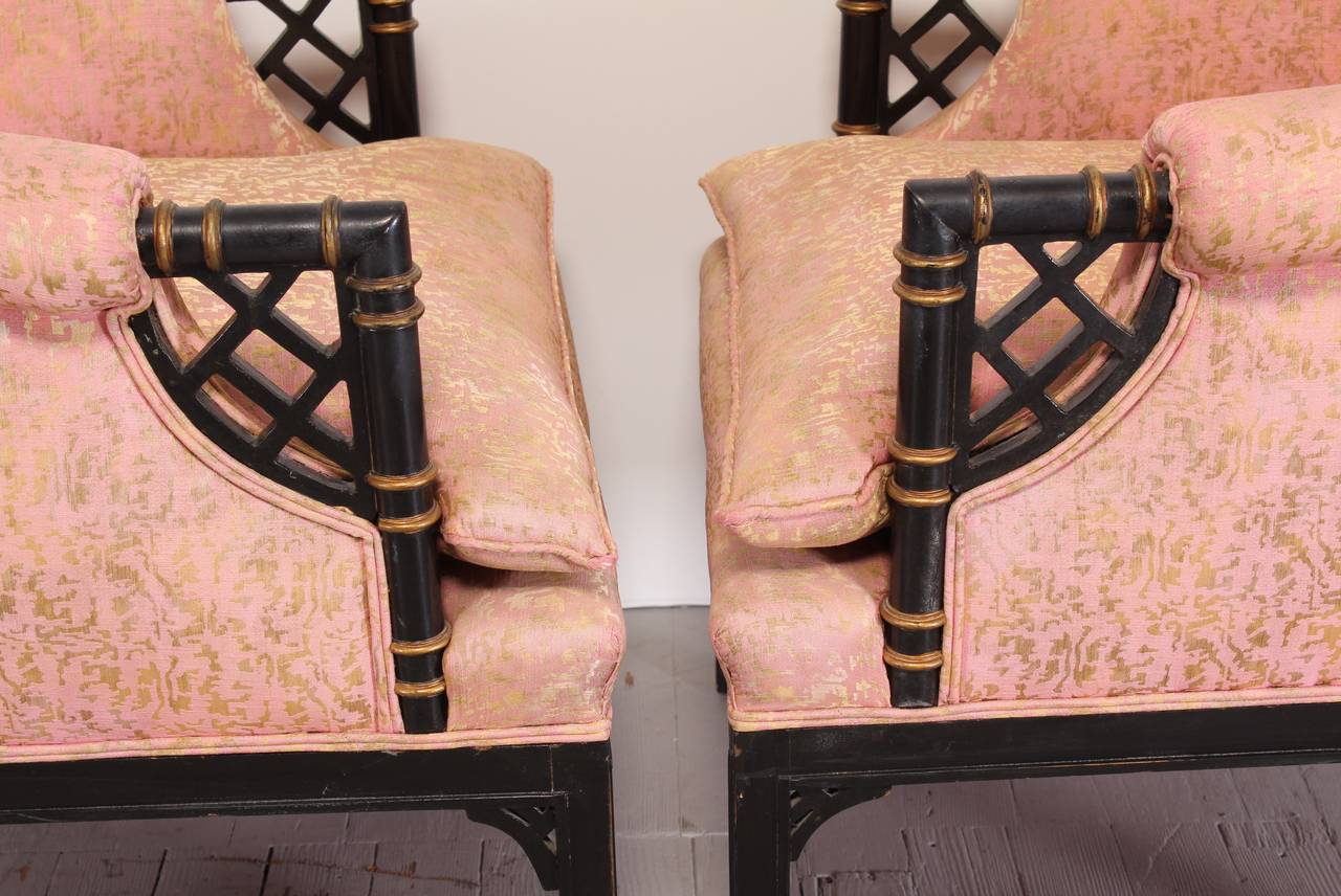 Blackened Hollywood Regency Ebonized Arm Chairs, 1940