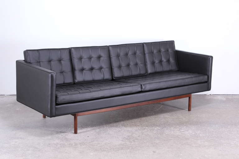 Milo Baughman for Thayer Coggin Black Leather Danish Style Sofa 1