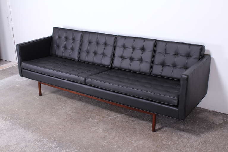 Mid-Century Modern Milo Baughman for Thayer Coggin Black Leather Danish Style Sofa