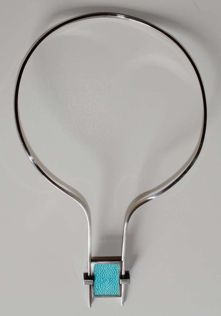 Modernist	Pekka Piekäinen Halskette aus Silber und Guilloche-Email, 1960