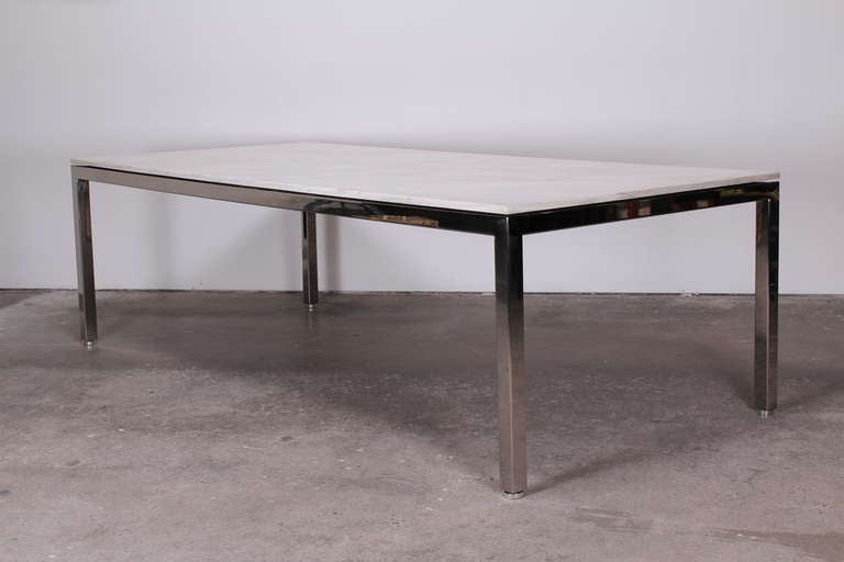 Large Knoll Style Stainless Steel and Marble Dining Table