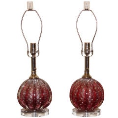 A Pair of Hand Blown Barovier 
Toso Lamps with Silver Flecks