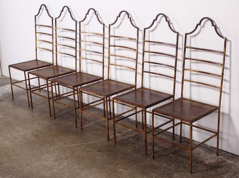 Set of Six Italian Hollywood Regency Wrought Iron and Gilt Chairs In Good Condition In Hamburg, PA