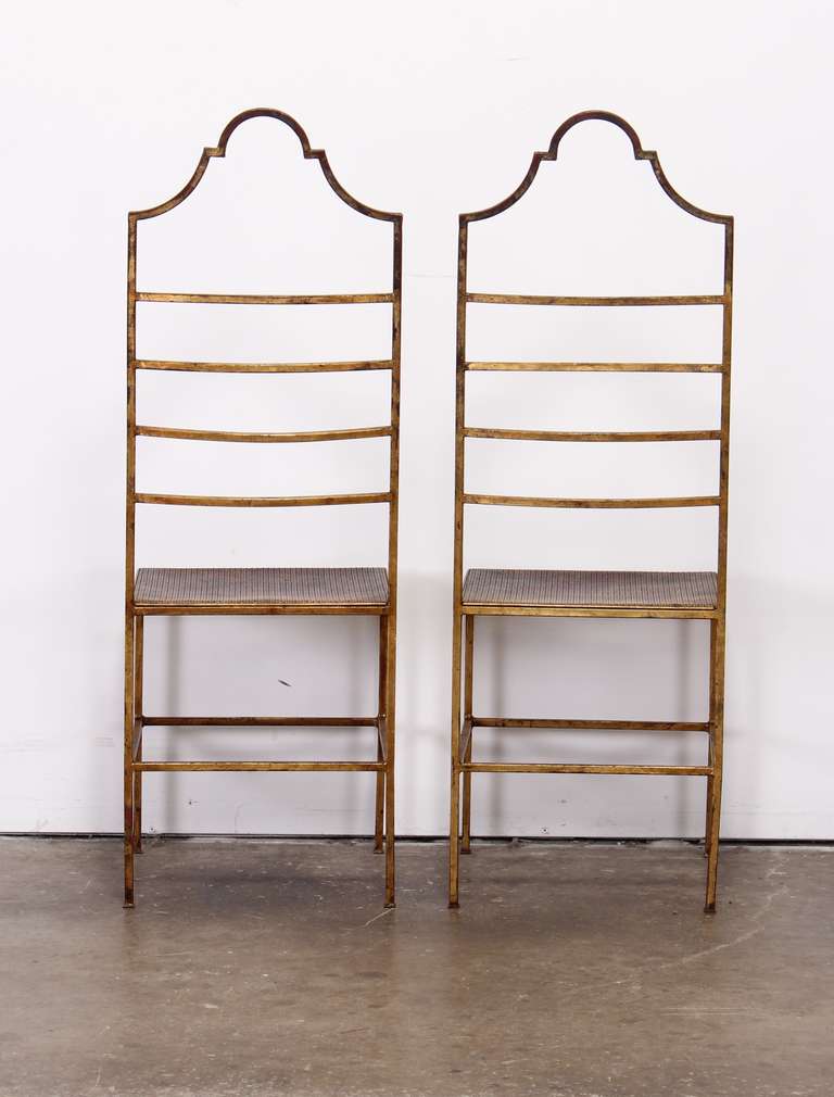 Set of Six Italian Hollywood Regency Wrought Iron and Gilt Chairs 1