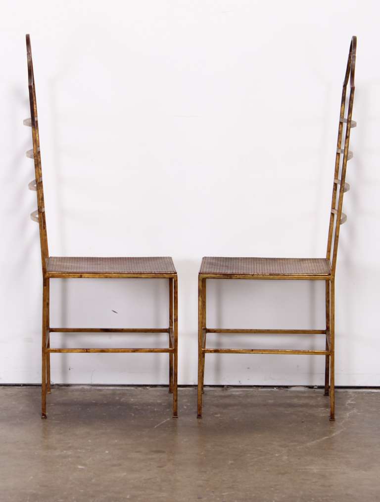 Mid-20th Century Set of Six Italian Hollywood Regency Wrought Iron and Gilt Chairs