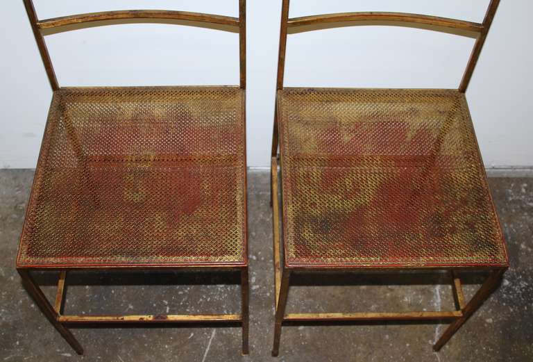 Set of Six Italian Hollywood Regency Wrought Iron and Gilt Chairs 5